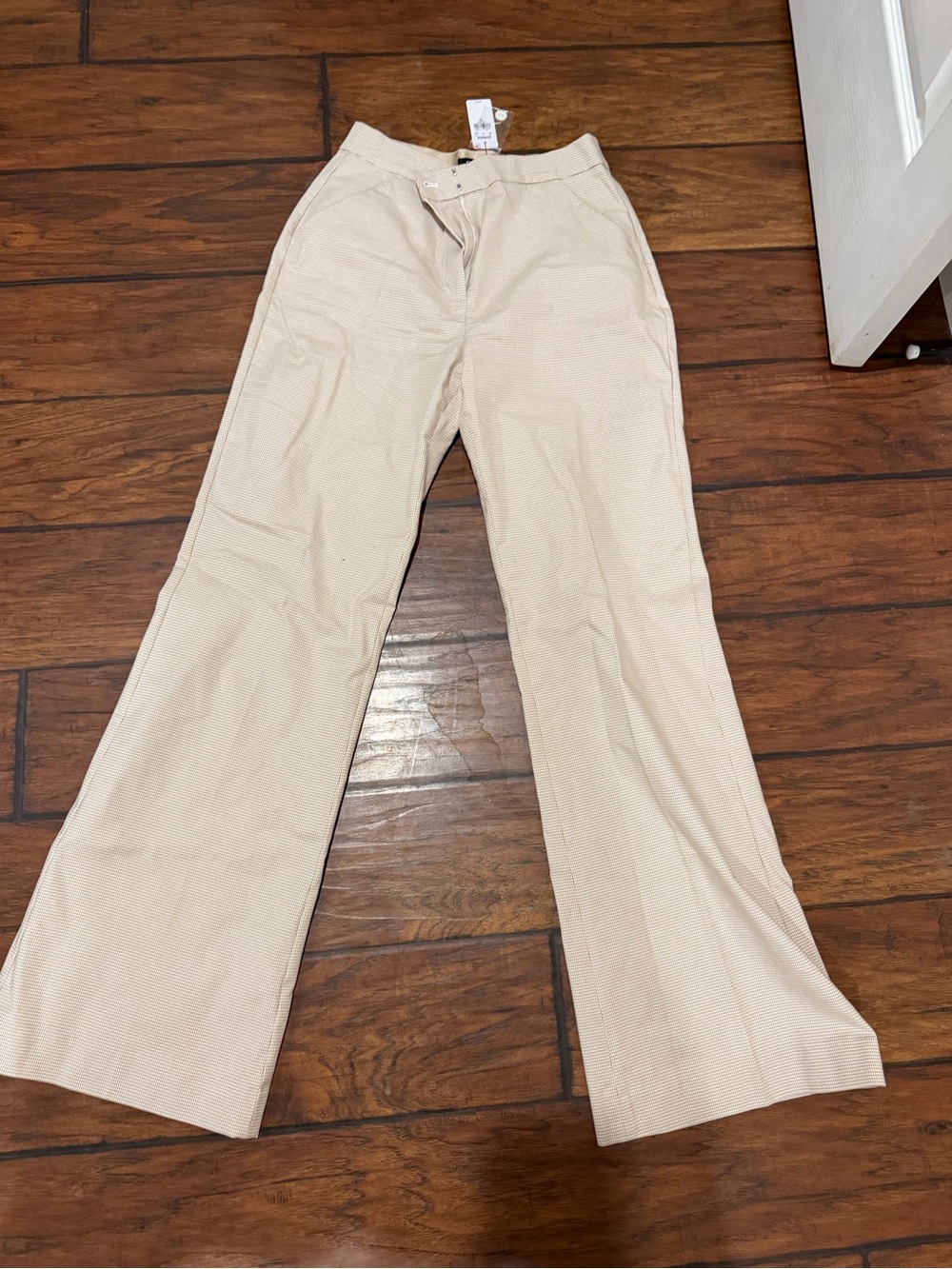 Express Wide-Leg High-Rise Pants in Cream and tan